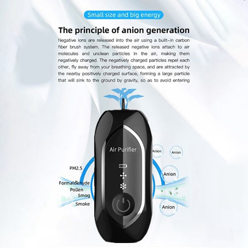 Air Purifier Portable Personal Necklace USB Rechargeable Air Cleaner Mini Ionic Purifier Wearable for Home Car