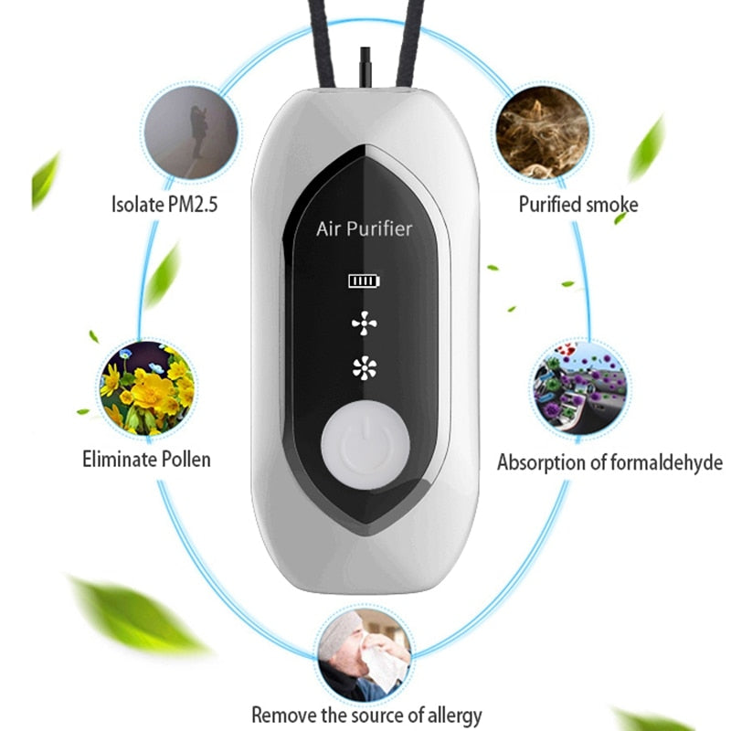 Air Purifier Portable Personal Necklace USB Rechargeable Air Cleaner Mini Ionic Purifier Wearable for Home Car
